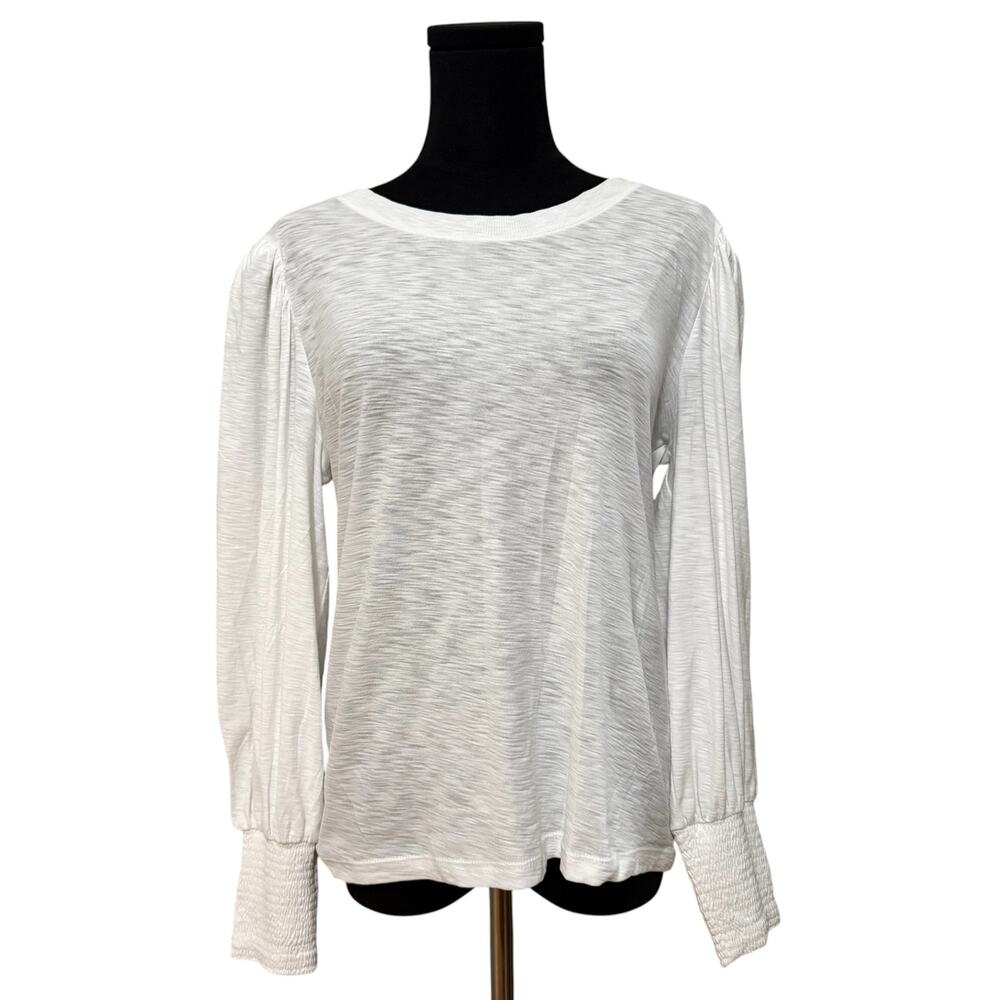 Nation LTD. Loren Smocked Peasant Tee Pima Cotton Top Twee White Size Medium